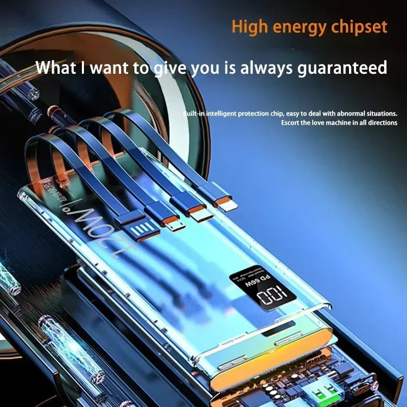 Lenovo 120W 50000mAh High Capacity Power Bank 4 in 1 Cables Super Fast Charging Power Bank Portable Charger For iPhone Samsung Car Mobile World