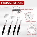 360° Inspection Mirror LED Light Telescoping Mirrors Extend Mechanic Tools Inspection Mirror Telescopic Handle Repairing Tools CM World