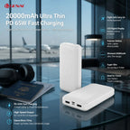 20000mAh Ultra Thin Power Bank PD 65W Fast Charging LED Display Polymer Portable Charger for iPhone/Samsung Flight Safe Carry-On