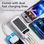 Lenovo 100000mAh Solar Power Bank High-capacity Built-in Cables External Battery LED Light Power Bank for  iPhone Samsung 2026 Car Mobile World