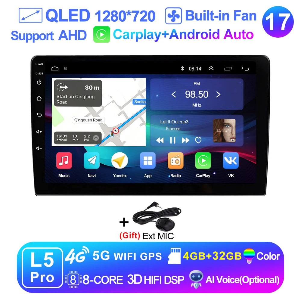 LEHX 9 inch Wireless Carplay 2din Android 15 Car Radio Multimedia Video Player Universal GPS Navigation 4G WiFi  AutoRadio CM World