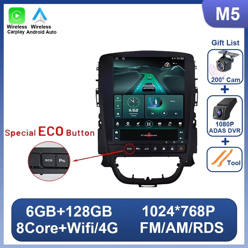 Car Radio Android 16 for Opel Astra J Vauxhall Holden Cascada 2009-2018 Multimedia Screen GPS Navigation Auto Carplay ECO
