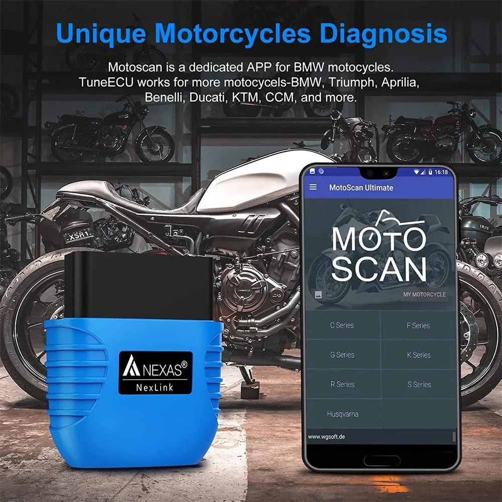NEXAS Bluetooth 5.0 OBD2 EOBD Motorcycle Diagnostic Scanner for iOS Android Windows Fault Code Reader Diagnostic Scan Tool Car Mobile World