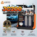 ANCEL JC200 Fuel Injector Cleaning Tester Machine for Car Motorcycle 2-Cylinders Pressure Adjustment Built-in Air Pump 6V 12V