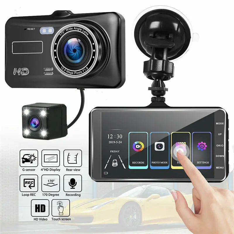 1080P 4-inch Touch Screen Dual lens Front And Rear Optional Car DVR Dash Cam for Cars Night Vision Video Recorder Black Box