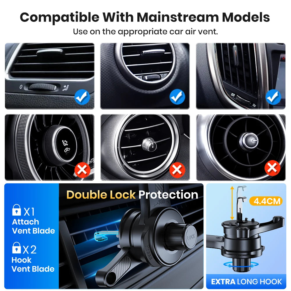 TOPK Air Vent Phone Holder for Car Extended Metal Hook Gravity Mount 360 Rotating Cell Phone Support for iPhone Samsung Xiaomi