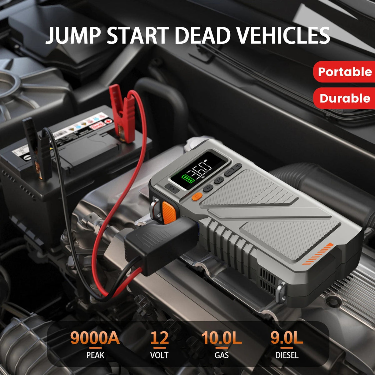 9000A Jump Starter With Air Compressor,7 In 1 Function Jump Box 150PSI Jump Starter Battery Pack With Digital Tire Inflator, Ca Car Mobile World