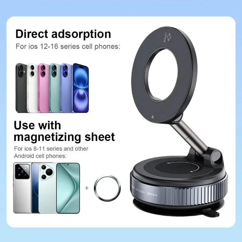 Magnetic Vacuum Phone Holder Car Mount Vacuum Adsorption Car Phone Mount Foldable Car Navigation Holder for Gym Bath Shower