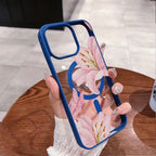 Pink Lily Magnetic Phone Case For iPhone 17 16 15 14 13 12 11Pro Max Plus It features a stylish pattern design