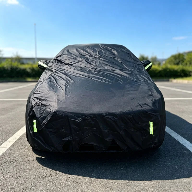 Black Zipper Design Full Sedan Car Cover S‑XXL Sizes, Waterproof UV‑Resistant Vehicle Case Against Sun Rain Snow Damage