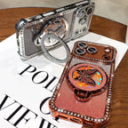 Butterfly Stand Holder Cases For iPhone 17 Pro Max Glitter Diamond Airbag Plating TPU Cover For iPhone 13 14 15 16 17 Pro Max