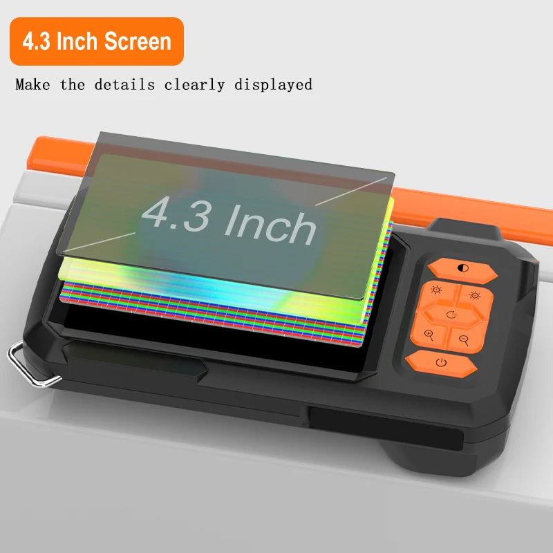Endoscope Camera 4.3 Inch Screen Replaceable 1-100 Meter Rigid Cable HD1080P 8MM Lens Pipe Inspection USB Borescope LED 2600mAh CM World