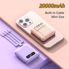 20000mAh Power Bank With Cable LED Digital Portable External Battery Pack for iPhone 16 15 Samsung Xiaomi Huawei Mini Powerbank