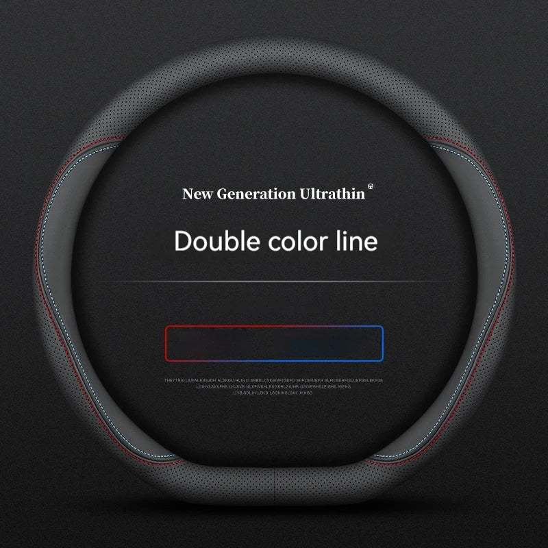 Full Leather Cover for All Seasons Auto Steering Wheel Cover Ultra-Thin Non-Slip Round Breathable Car Steering Wheel Protector CM World