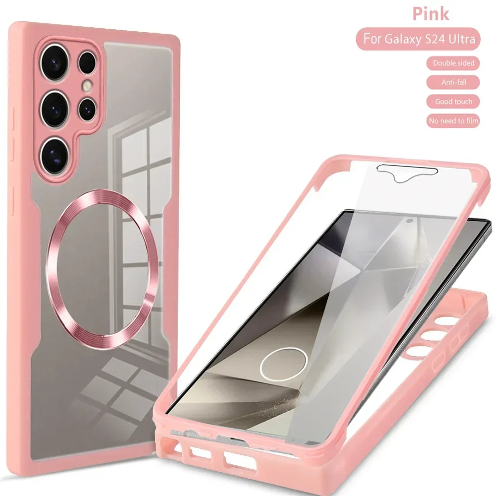 360° Full Shockproof Case for Samsung Galaxy S26 S25 S24 S23 S22  Ultra Plus FE Wireless Charging Transparent Cover
