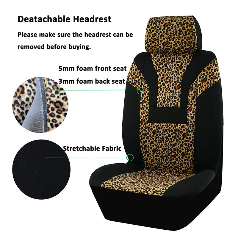 Leopard Print Car Seat Cover Car Accessories Interior Woman Airbag Compatible Universal Fits for Most Cars SUV Truck 5mm Sponge CM World