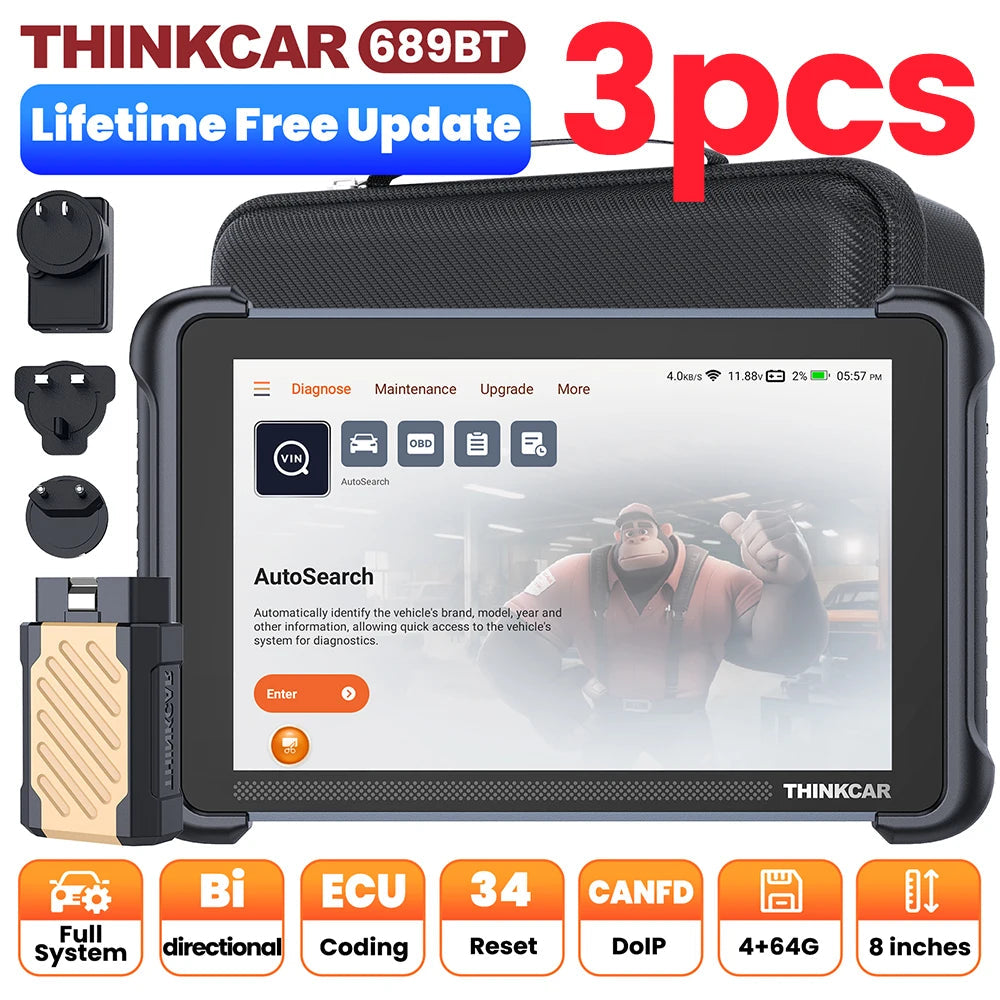 3pcs THINKCAR THINKSCAN 689BT/MUCAR 892BT OBD2 Diagnostic Tool Support DOIP CAN FD Lifetime Free Update Car Mobile World