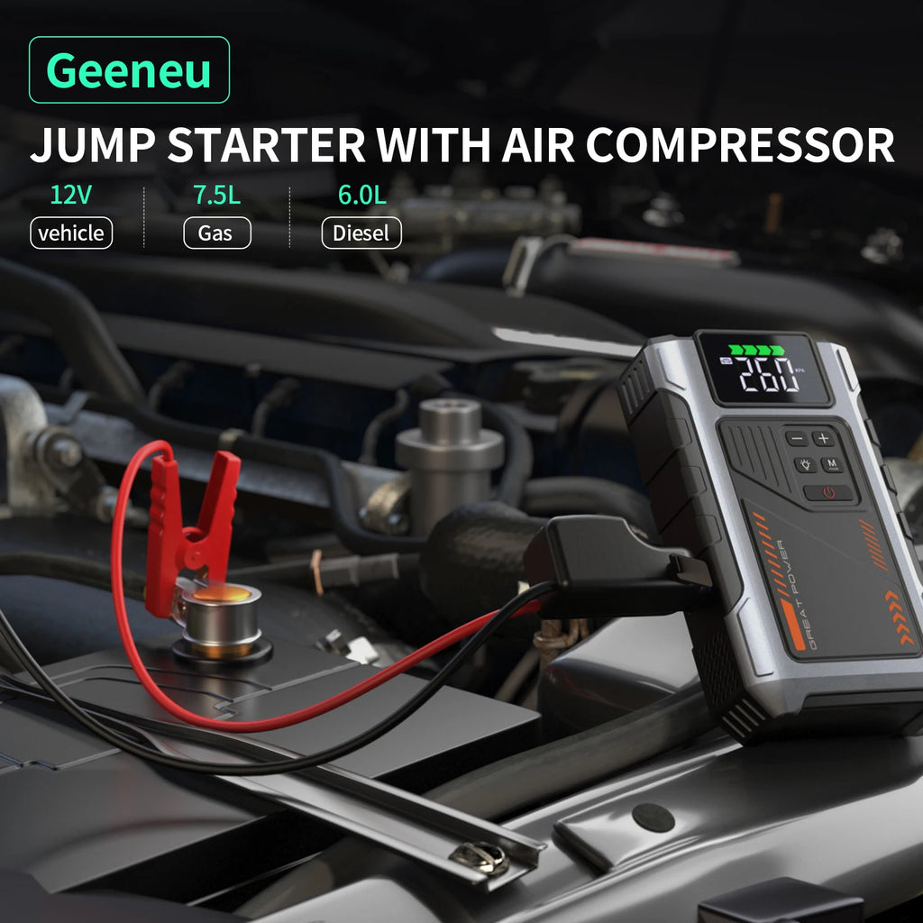 Portable Car Jump Starter With Air Compressor, 3000A Peak(7.5L Gas, 6.5L Diesel) , Jump Starter Battery PackWith150 PSl Tire Inf CM World