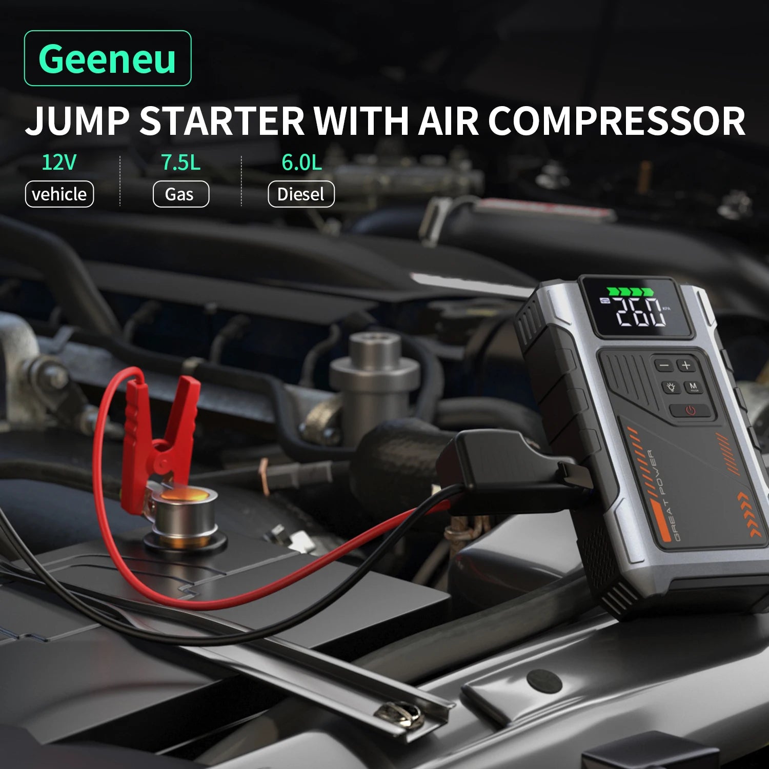 Portable Car Jump Starter With Air Compressor, 3000A Peak(7.5L Gas, 6.5L Diesel) , Jump Starter Battery PackWith150 PSl Tire Inf CM World