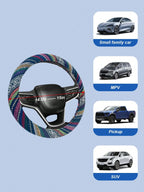 1Pc Bohemian Ethnic Car Steering Wheel Cover, 38cm Universal Fit, Colorful Linen-Like Polyester, No Inner Ring, Easy Install, No CM World