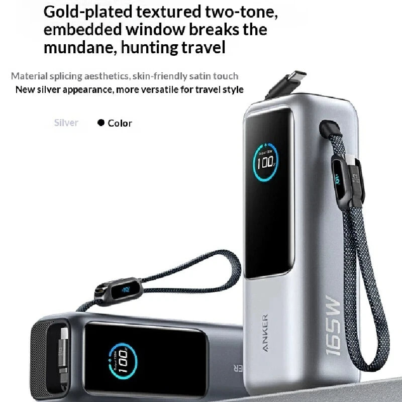 Anker Power Bank 165W Fast Charging 25,000mAh 3C Certified Airline Approved Built-in Retractable Cable Compatible with Apple