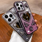 Heart Make up Mirror Case For iPhone 16 Pro Max 15 Plus Plating Butterfly Cover For iPhone 14 Pro 13 12 17 Glitter Diamond Case