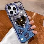 Heart Make up Mirror Case For iPhone 16 Pro Max 15 Plus Plating Butterfly Cover For iPhone 14 Pro 13 12 17 Glitter Diamond Case