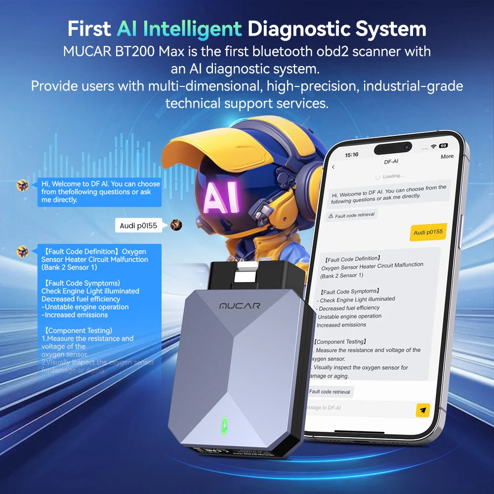 MUCAR BT200 MAX AI Diagnostic Tools CANFD ELM327 Prototol Full System OBD2 Scanner 15 Resets Lifetime Free Update VS BT200 PRO Car Mobile World