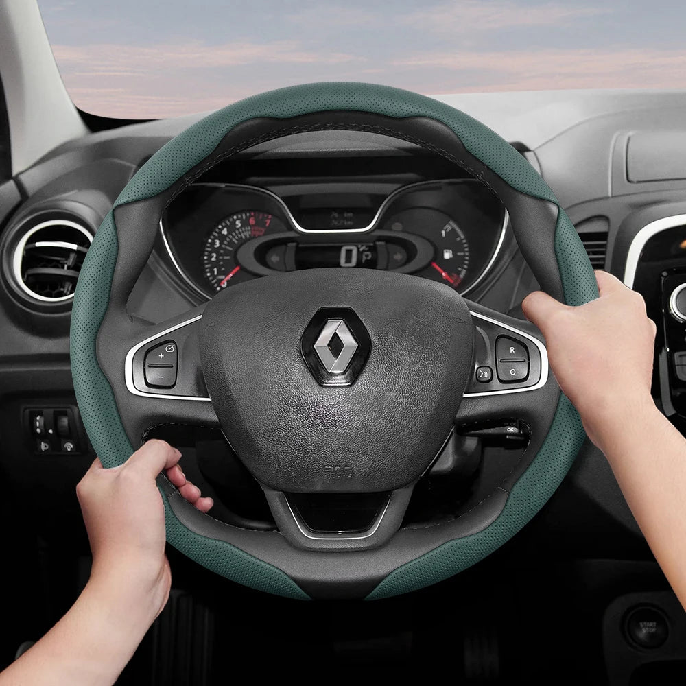 Suitable for Renault Breathable Hole Leather Steering Wheel Cover Segmented Quick Release Design Non-Slip and Durable Megane 3 2 4 Clio4 5 Captur Trafic Scenic Austral Kangoo Arkana Kadjar Master Fluence Zoe Twingo Qm6 CM World