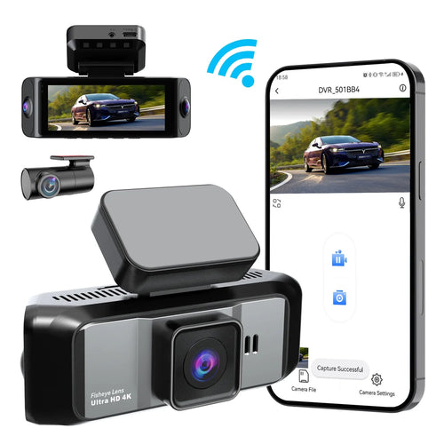 4K UHD 4 Channel Car DVR Dash Cam Quad Lens All Round View 3.39" Screen Built-in WiFi GPS Auto Loop Recording Driving Recorder Car Mobile World