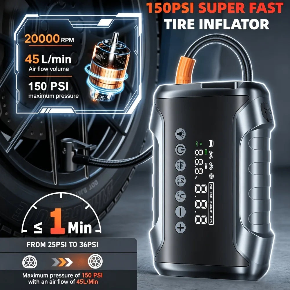 AEGNITE 23000A 10-in-1 Portable Car Emergency Start Jump Battery Charger 12V with Optional 150PSI Air Pump LED Light USB Type-C & USB Output Quick Charge