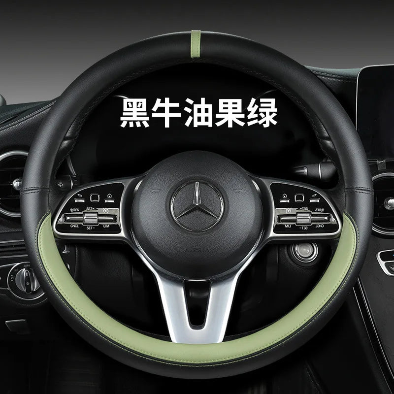 All-Nappa Leather Steering Wheel Cover Leather Steering Cover All-season Universal Breathable Car Handle Protective Case CM World