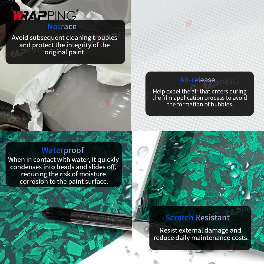 Waterproof Wrap Vinyl Car Stickers Carbon Fiber Car Wrapping Sticker Glossy Green Auto Outdoor Accessories Body Covering Film
