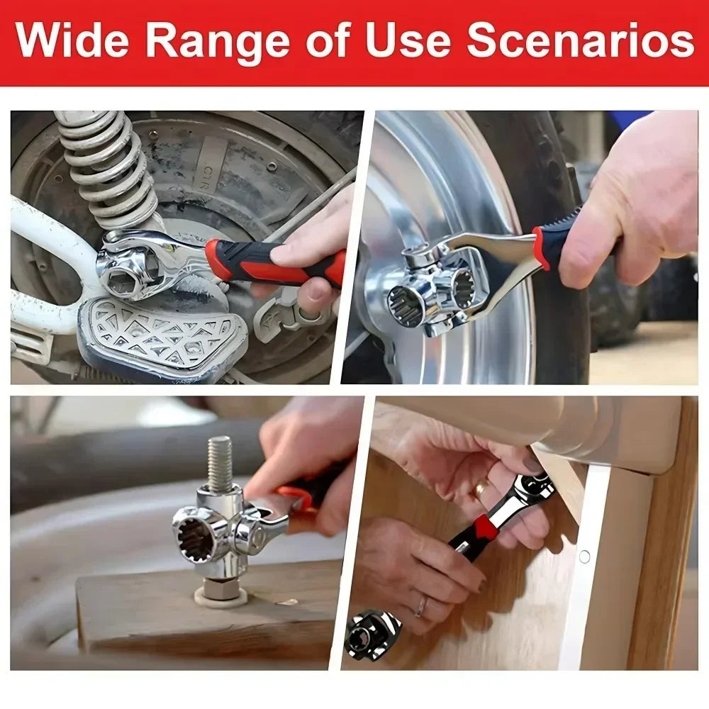 52-in-1 Multi-Functional Socket Wrench Set 360 Degree Rotating Dog Bone Design Universal Spline Wrench 8-19mm Heavy Duty Professional Hand Tool for Car Auto Repair Bicycle Motorcycle Maintenance Garage Workshop