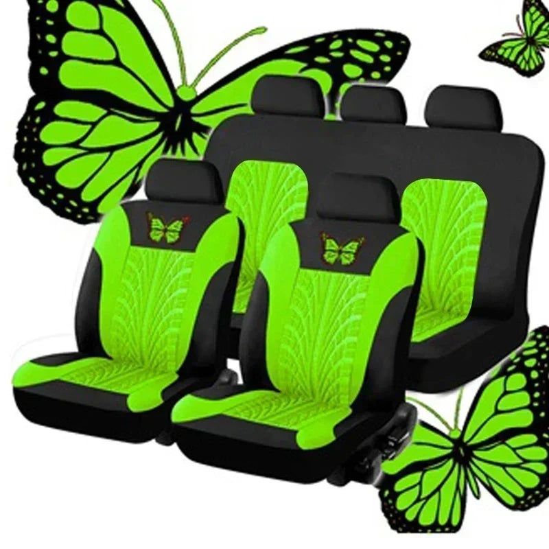2/4/9PCS Universal Car Seat Cover Set - Red Butterfly Embroidery Design - Protects Seats From Stains, Spills, And Wear