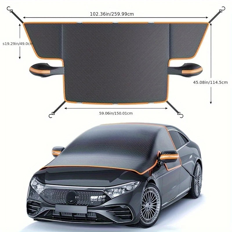 Windproof Snow Cover for Cars, Universal Windshield Frost Protector with Magnetic Edges, Durable Oxford Fabric CM World