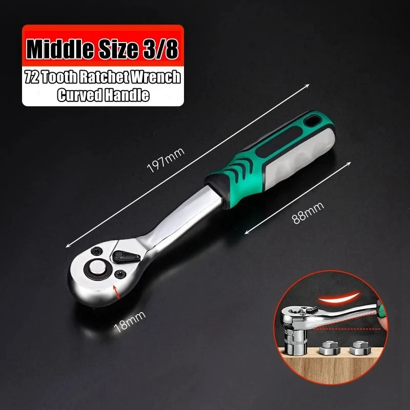 72 Tooth Quick Ratchet Wrench 1/2 1/4 3/8 3 Size Flying Wrenches Two-way Socket Wrench Repair Tools for for Vehicle Bicycle