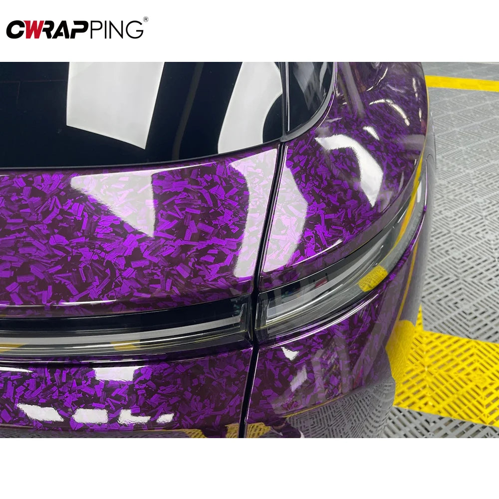 145x200cm Forged Carbon Fiber Purple Car Vinyl Wrap Waterproof Self-Adhesive Film for Hood Roof PPF Vinyl Car Body Covering Film Car Mobile World