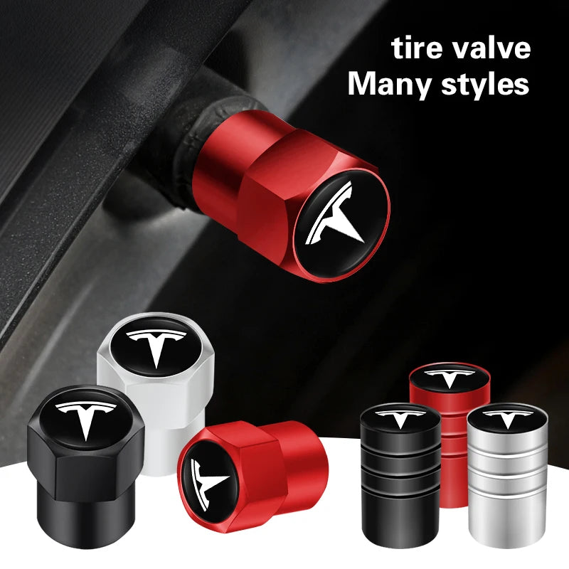 4Pcs Car 3D Metal Wheel Tire Valve Stem Caps For Tesla Model 3 Y S X Cybertruck Juguete Roadster Coil Bonina SpaceX sticker