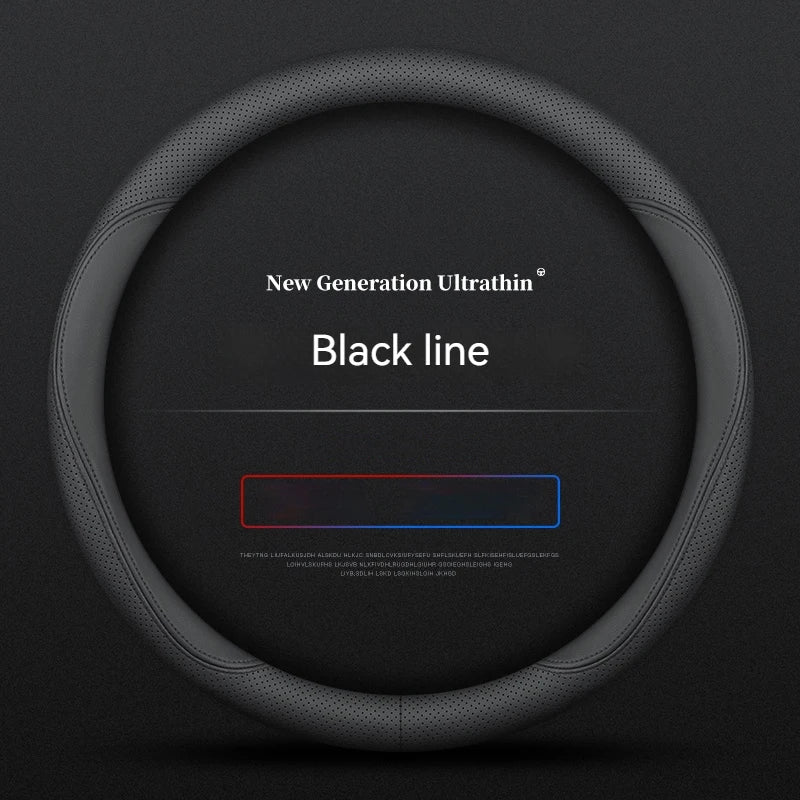 Full Leather Cover for All Seasons Auto Steering Wheel Cover Ultra-Thin Non-Slip Round Breathable Car Steering Wheel Protector CM World