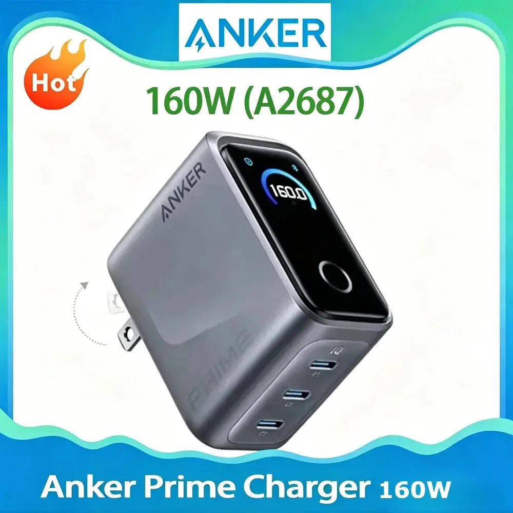 New Arrival Anker Prime 160W 3-Port GaN USB-C Charger Smart Touch Display Fast Charging Block Max 140W Power For Laptop Phone Car Mobile World