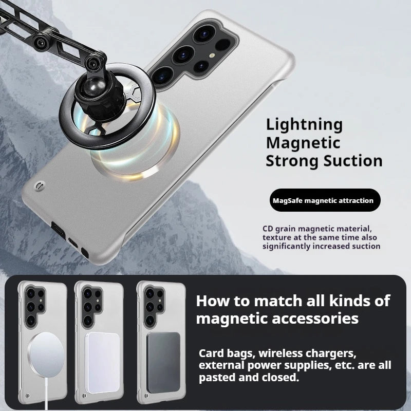 Luxury Ultra Thin Metallic Paint Skin-friendly Frameless Case For Samsung S26 Ultra S25 S24 S23 Plus for Magsafe Anti-drop Cover