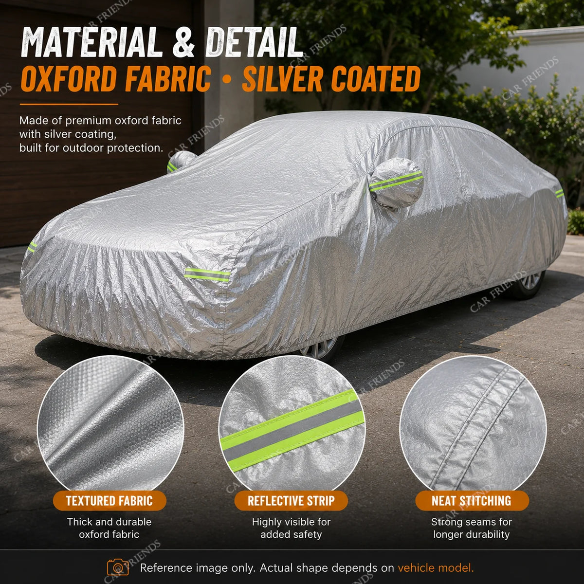 For Kia Picanto Custom Fit Full Car Cover Silver-Coated Oxford Fabric Side Zipper Access Heat Reflective UV Protection Summer