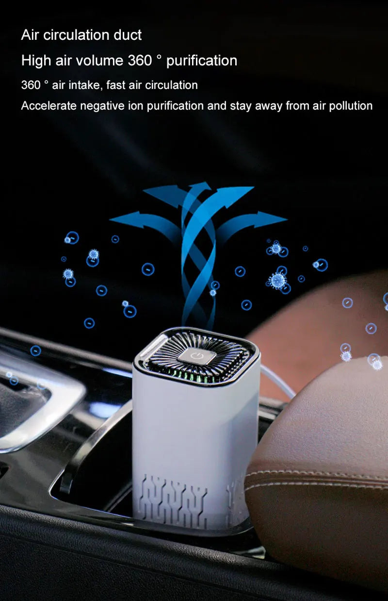 MINI HEPA Air Purifier Remove Smoke Odor Formaldehyde Negative Ion Air Cleaner for Car Bedroom Aromatherapy Purification Car Mobile World