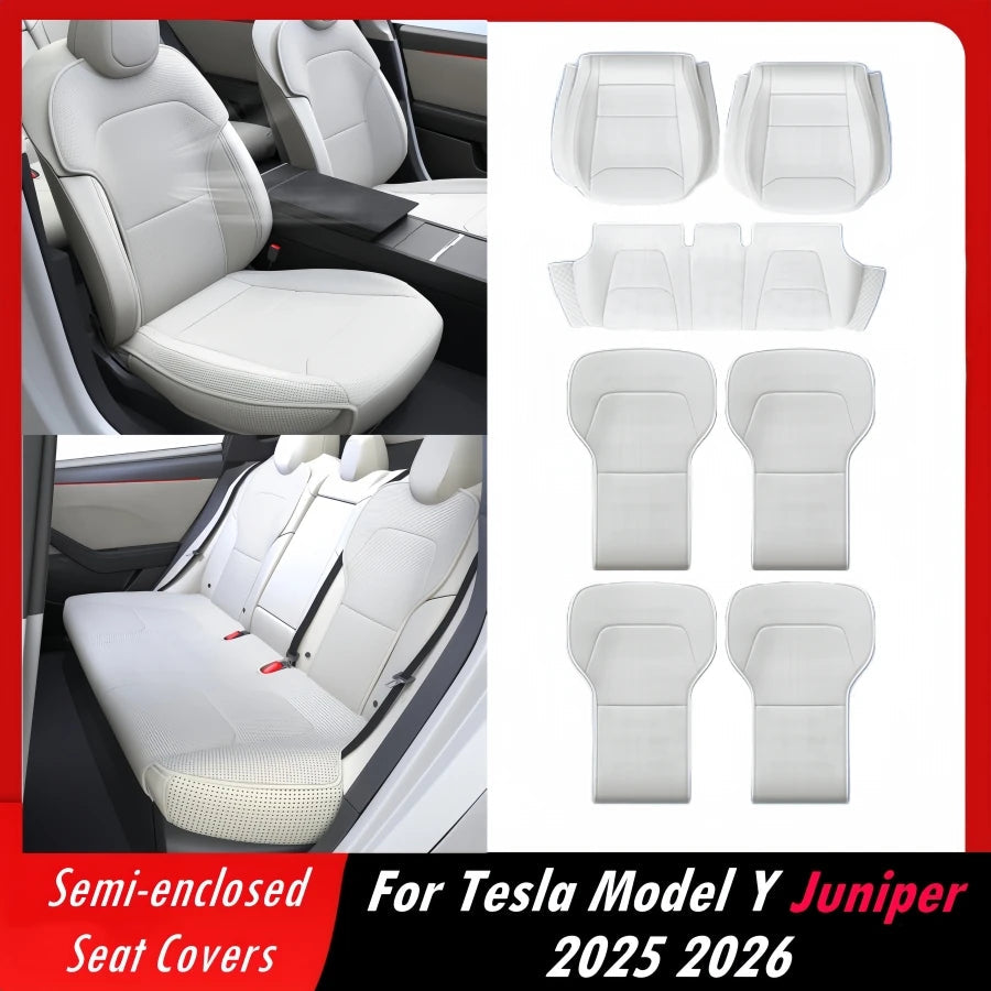 For Tesla Model Y Juniper 2025 2026 Semi-enclosed Seat Covers Front Rear Car Seat Cushion Protector Pad Set All Seasons Cooling CM World