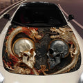 Twin Skull Dragon Charm Car Vinyl Wrap, PVC Material Waterproof Car Hood Sticker, Self-Adhesive Scratch-Resistant Stickers for E