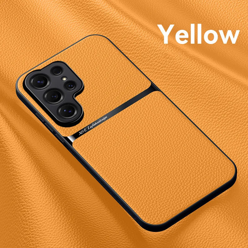Skin Feel Protective Lichee Pattern Leather Phone Case for Samsung S26 S25 Edge S24 S23 S22 S21 Ultra FE Plus Car Magnetic Cover