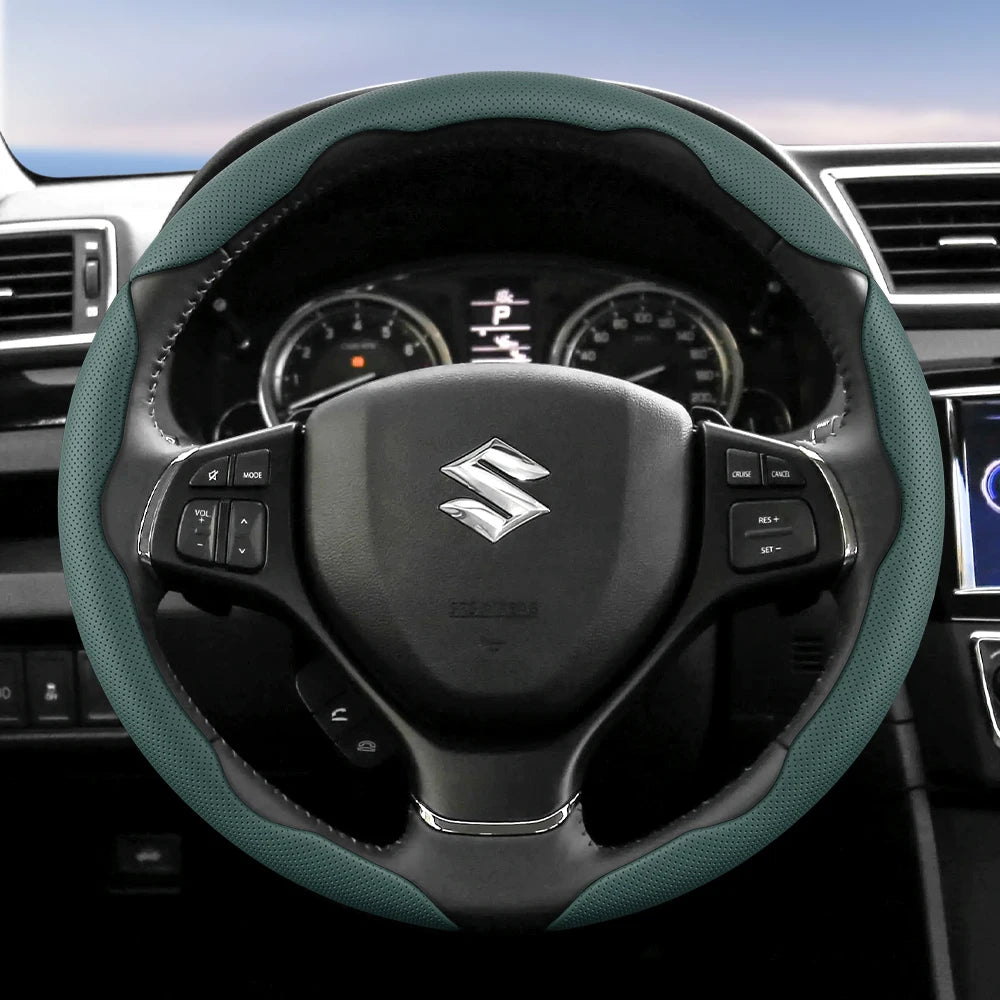 Suitable for Suzuki Breathable Hole Leather Steering Wheel Cover Segmented Quick Release Design Anti-Slip and Durable Swift 2011 Sx4 Grand Vitara Jimny Solio S-Cross Alto Liana Baleno 2013 Zc32S Sport Ly Accessories Ciaz CM World