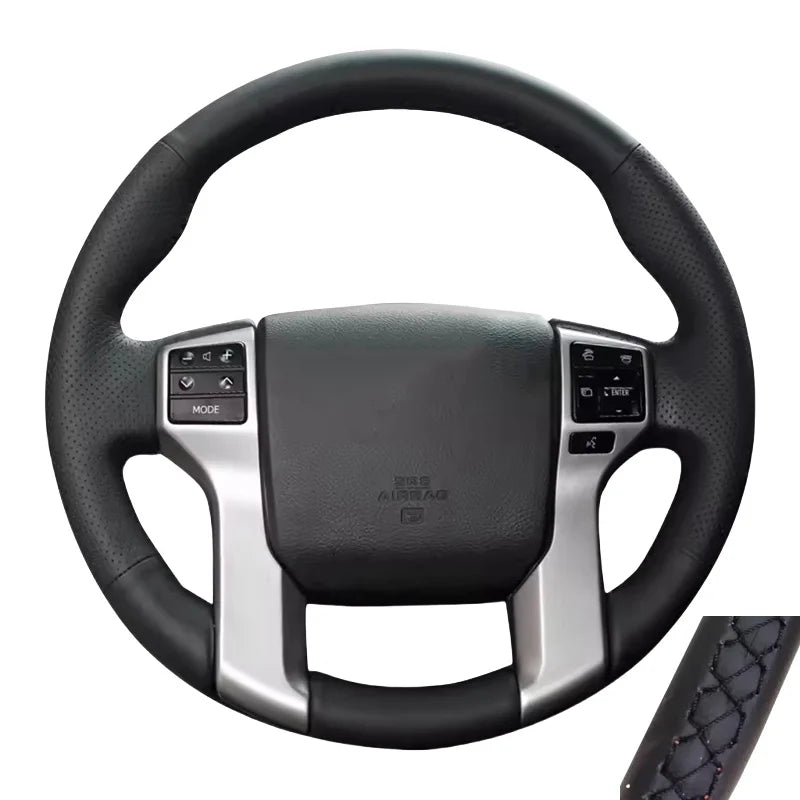 DIY Car Steering Wheel Cover For Toyota Land Cruiser Prado Tacoma Tundra Sequoia Customized Hand-stitched Microfiber Leather
