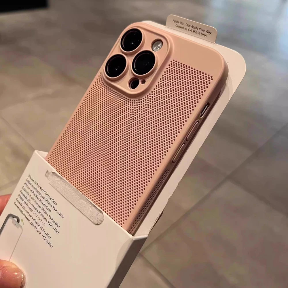 New Honeycomb Heat Dissipation Phone Case For iPhone 16 15 14 13 17 Pro Max Plus Cooling Breathable Solid Color Shockproof Cover Car Mobile World